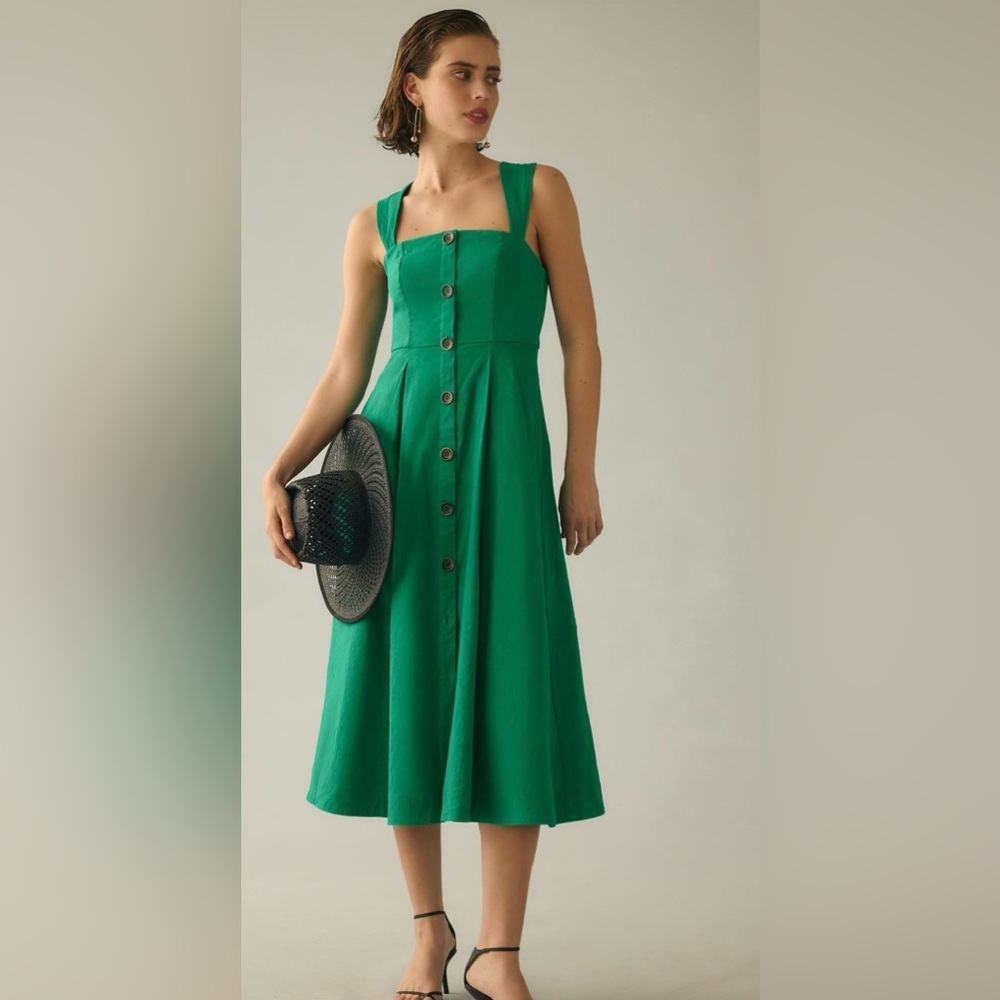 Maeve Green Button-Front Midi Dress - Picture 6 of 9
